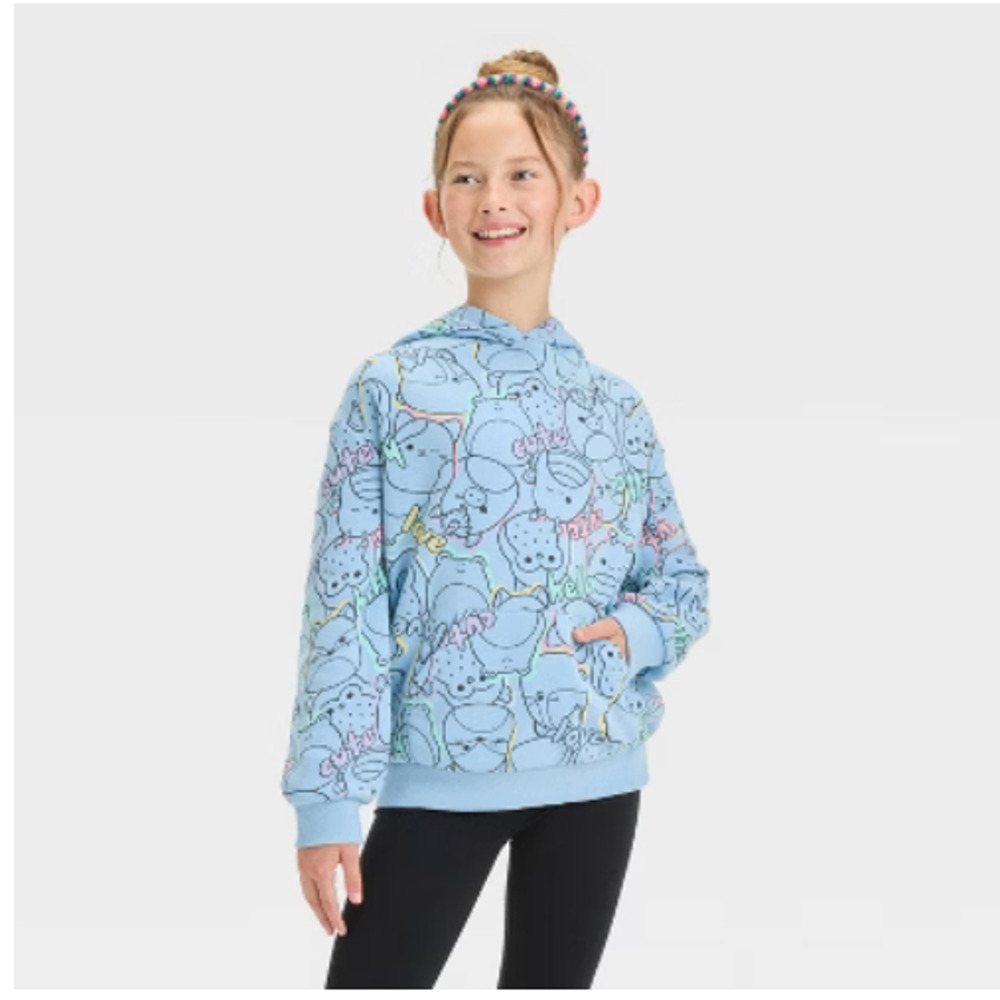 Kids Squishmallows Oversized Hooded Pullover Sweatshirt Blue‎ XS Fleece Hoodie